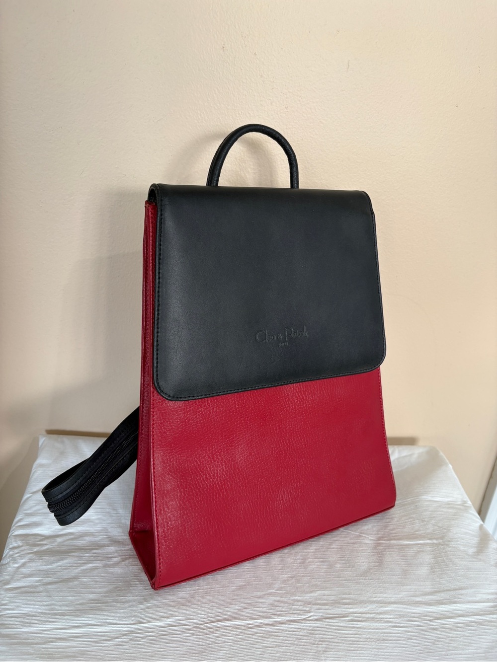 Cleo and Patek Paris Black and Red Leather Backpack